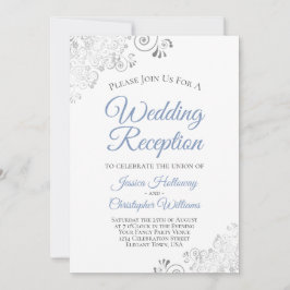 Invitación Recepción de boda Dusty Blue con encaje de plata s