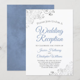 Invitación Recepción de boda Dusty Blue con encaje de plata s