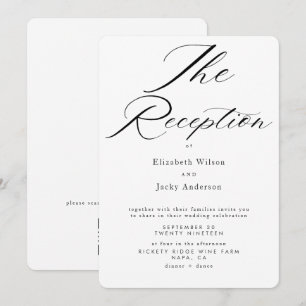 Invitación Recepción de boda elegante clásica en blanco y neg