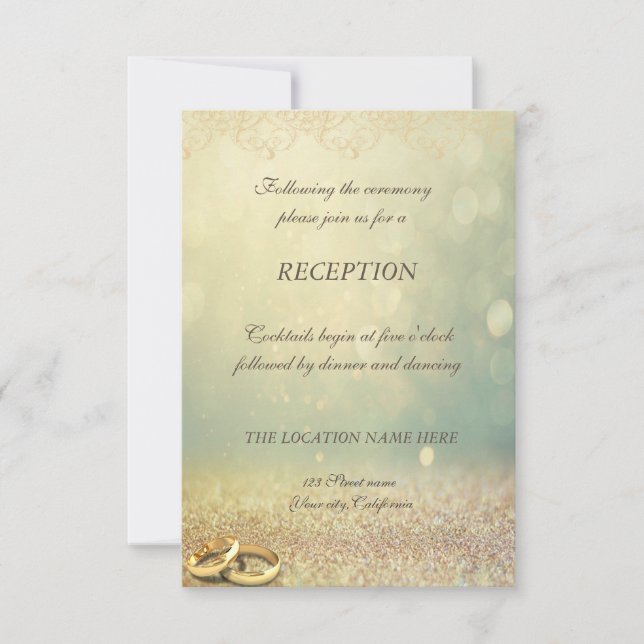 Invitación Recepción de boda elegante con brillo Bokeh y anil (Anverso)