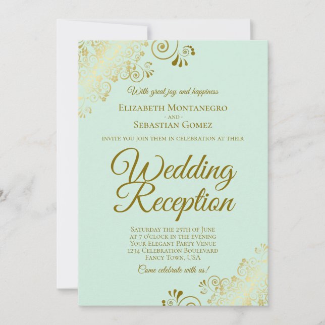 Invitación Recepción de Boda Elegante con Dorados y Verde Men (Anverso)
