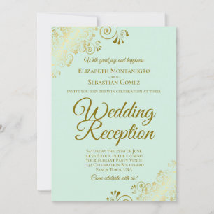 Invitación Recepción de boda elegante con dorados y verde men