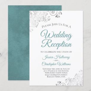 Invitación Recepción de boda elegante con encaje de plata y b