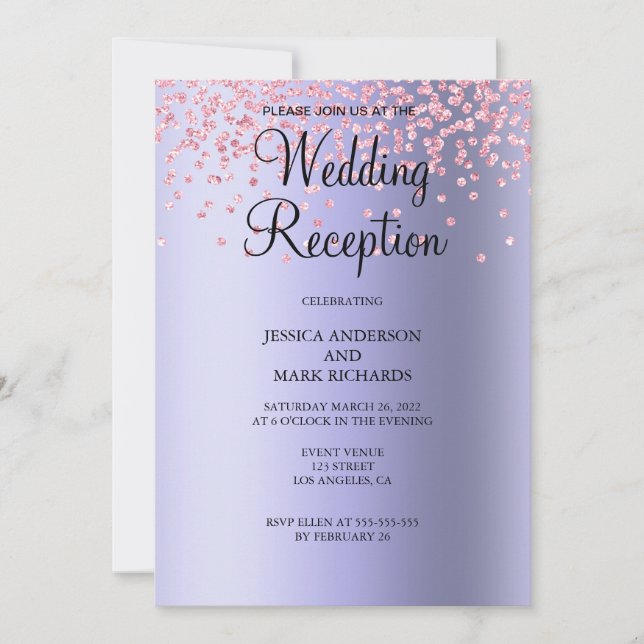 Invitación Recepción de Boda Elegante con Purpurina Rosa y Mo (Anverso)