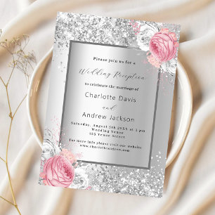 Invitación Recepción de boda elegante de color blanco rosado 