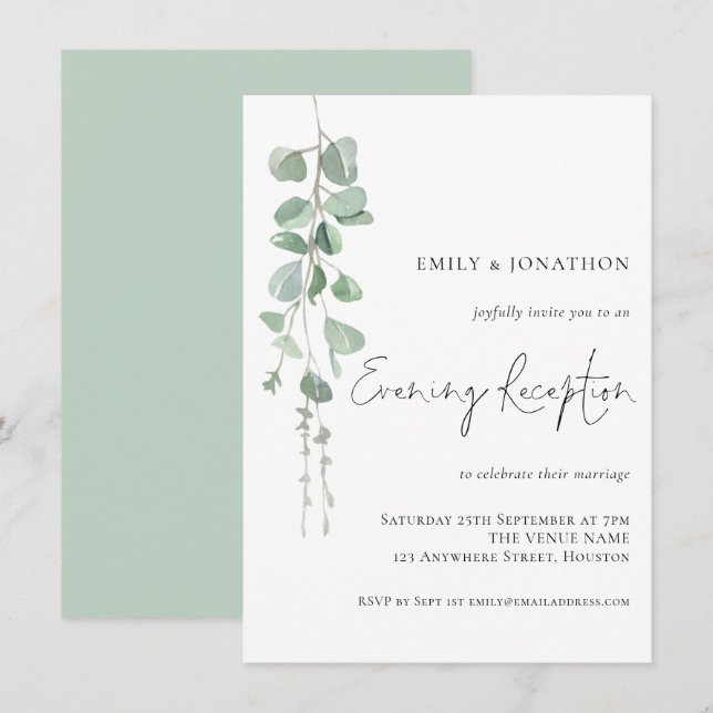 Invitación Recepción de Boda Elegante de Eucalipto por la Tar (Anverso / Reverso)
