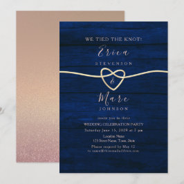 Invitación Recepción de Boda Elegante de Oro y Azul Marino