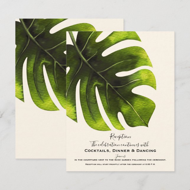 Invitación Recepción de Boda Elegante de Palm Leaf Tropical (Anverso / Reverso)