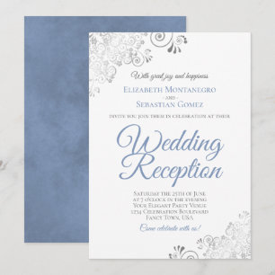 Invitación Recepción de boda elegante en azul polvoriento y p