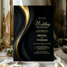 Recepción de boda elegante en negro y dorado