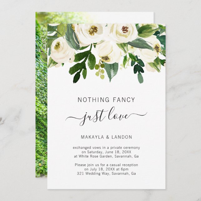 Invitación Recepción de Boda Elegante Floral Blanca Moderna (Anverso / Reverso)