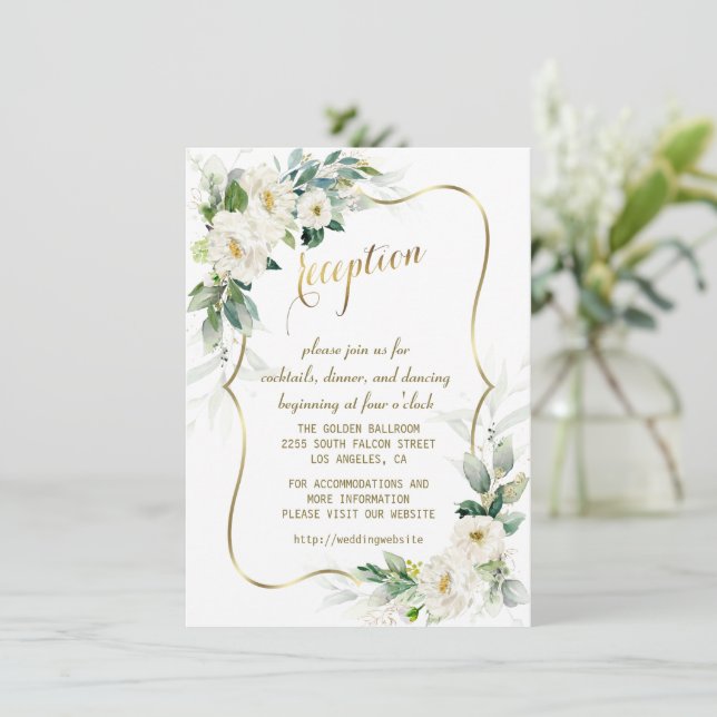 Invitación Recepción de Boda Elegante Flores de Marfil Blanco (Anverso de pie)
