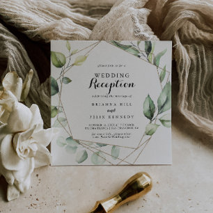 Invitación Recepción de Boda Elegante Geométrica Dorada con V