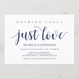 Invitación Recepción de Boda Elopement Azul Marino Rústico