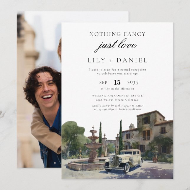 Invitación Recepción de Boda en Antigua Mansión con Fuga (Anverso / Reverso)