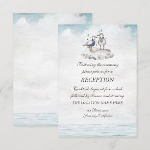 Invitación Recepción de boda en la playa con gaviotas acuarel