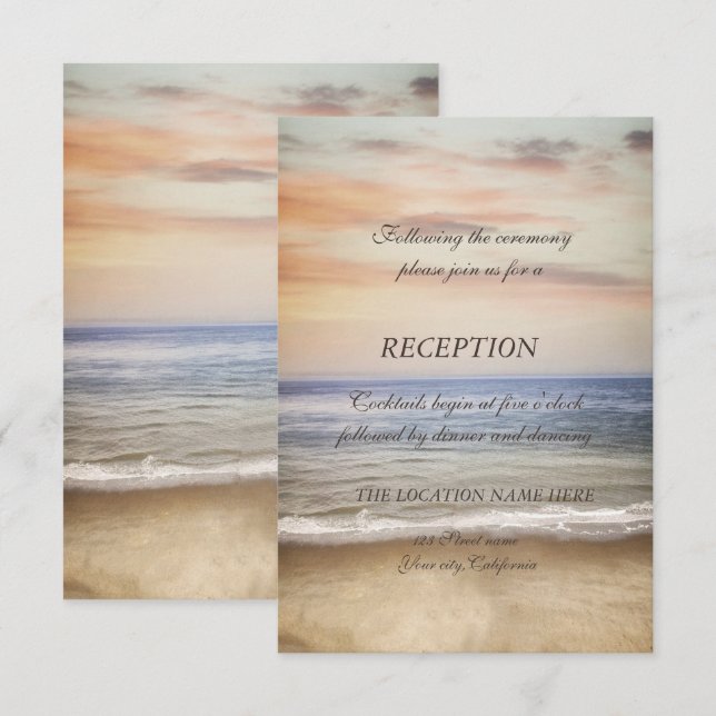 Invitación Recepción de Boda en la Playa de Arena y Cielo (Anverso / Reverso)