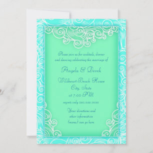 Invitación Recepción de Boda en la Playa Olas Aqua y Verde