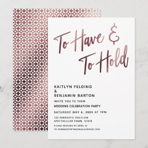 Invitación Recepción de Boda en Oro Rosa "To Have & To Hold"
