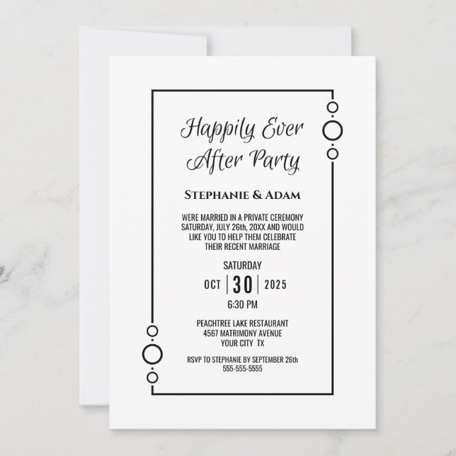 Invitación Recepción de Boda Felices para Siempre Blanco y Ne (Anverso)