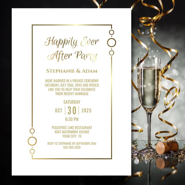Invitación Recepción de Boda Felices para Siempre en Oro Blan (Subido por el creador)