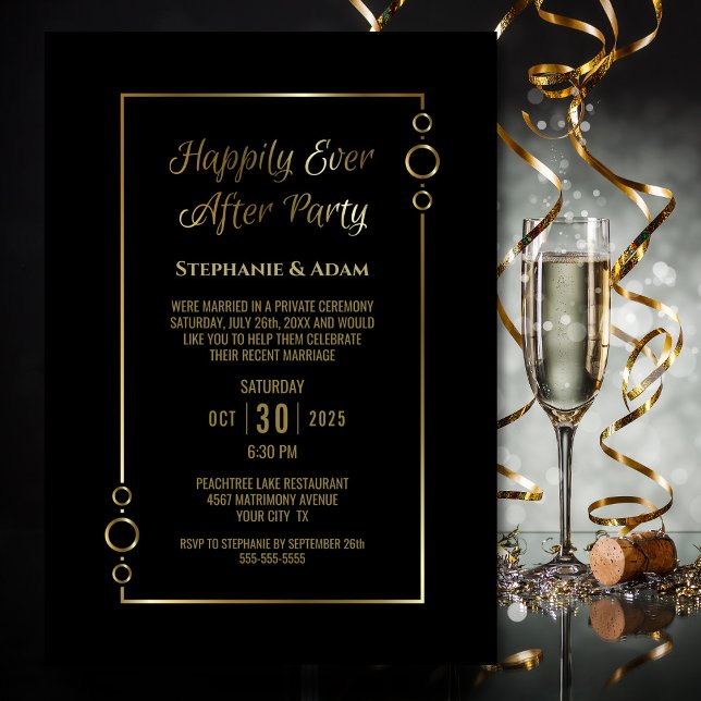 Invitación Recepción de Boda Felices para Siempre Oro Negro (Subido por el creador)