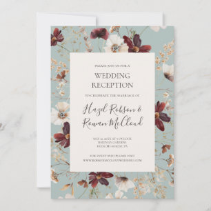 Invitación Recepción de Boda Flor Silvestre Verde Azul Burgun