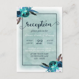 Invitación Recepción de Boda Floral Acuarela Azul Marino
