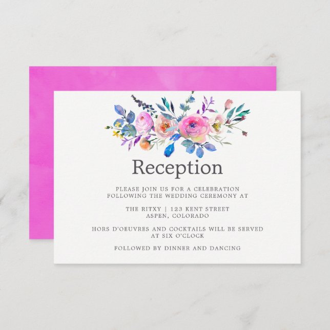 Invitación Recepción de Boda Floral Acuarela Rosa Brillante (Anverso / Reverso)