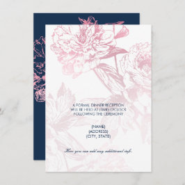 Invitación Recepción de Boda Floral Azul Marino en Rose Gold