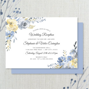 Invitación Recepción de boda floral azul polvoriento solament