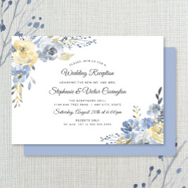 Invitación Recepción de boda floral azul polvoriento solo