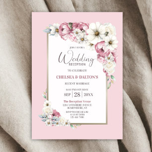 Invitación Recepción de Boda Floral Blanca Rosa