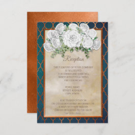 Invitación Recepción de Boda Floral Blanco Cobre Turquesa Ele