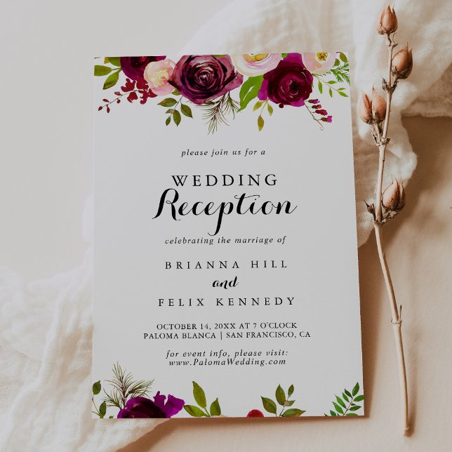 Invitación Recepción de Boda Floral Burgundy Rústica (Subido por el creador)