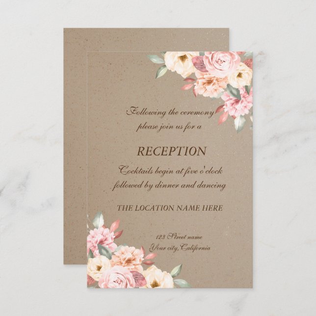 Invitación Recepción de Boda Floral Chic Rústico (Anverso / Reverso)