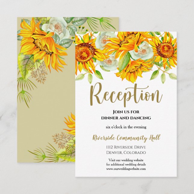 Invitación Recepción de boda floral con girasol Insertar (Anverso / Reverso)