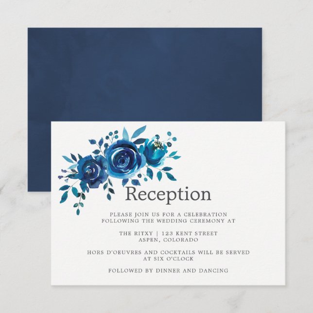 Invitación Recepción de boda floral de acuarela blanca y mari (Anverso / Reverso)