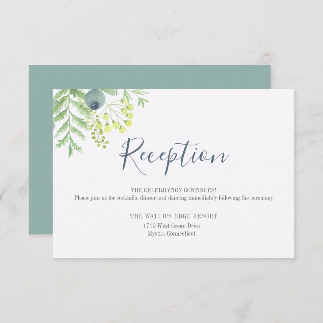 Invitación Recepción de Boda Floral de Eucalyptus Berry (Anverso / Reverso)