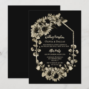 Invitación Recepción de Boda Floral de Girasol Negro