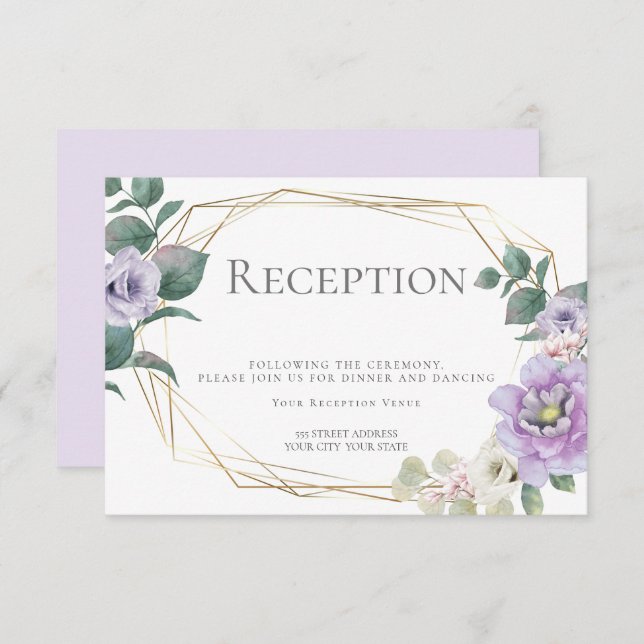 Invitación Recepción de Boda | Floral de Lavanda Acuarela (Anverso / Reverso)