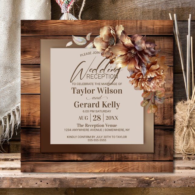 Invitación Recepción de boda floral de Naranja quemado de mad (Subido por el creador)