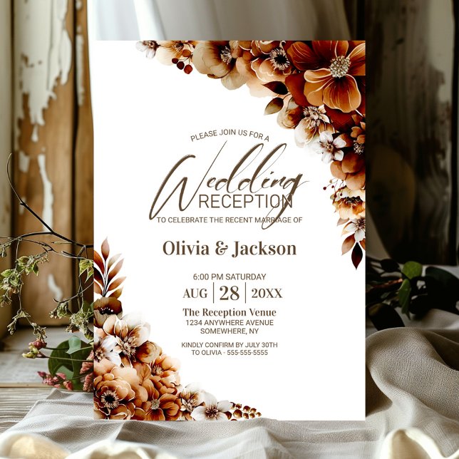 Invitación Recepción de boda floral de Naranja quemado rústic (Subido por el creador)