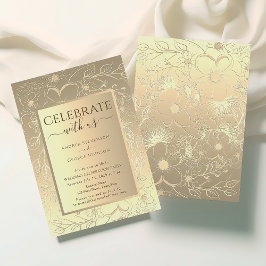 Invitación Recepción de Boda Floral de Oro de Lujo