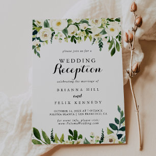 Invitación Recepción de boda floral de otoño blanco con veget