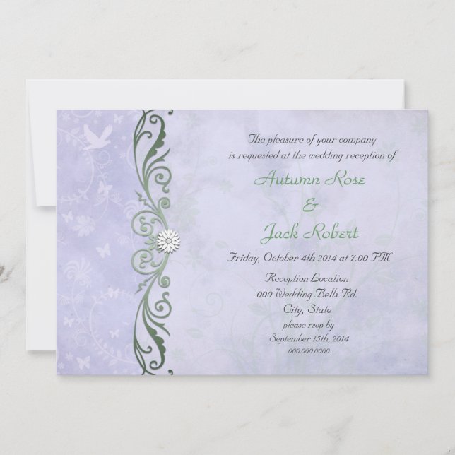 Invitación Recepción de boda floral de primavera pervinca (Anverso)