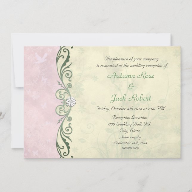 Invitación Recepción de boda floral de primavera rosa y amari (Anverso)