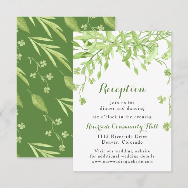 Invitación Recepción de Boda Floral de Trébol con Vegetación (Anverso / Reverso)