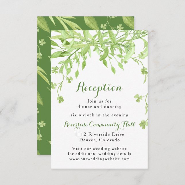 Invitación Recepción de Boda Floral de Trébol con Verdor (Anverso / Reverso)