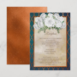 Invitación Recepción de Boda Floral Elegante Verde Azul Cobre